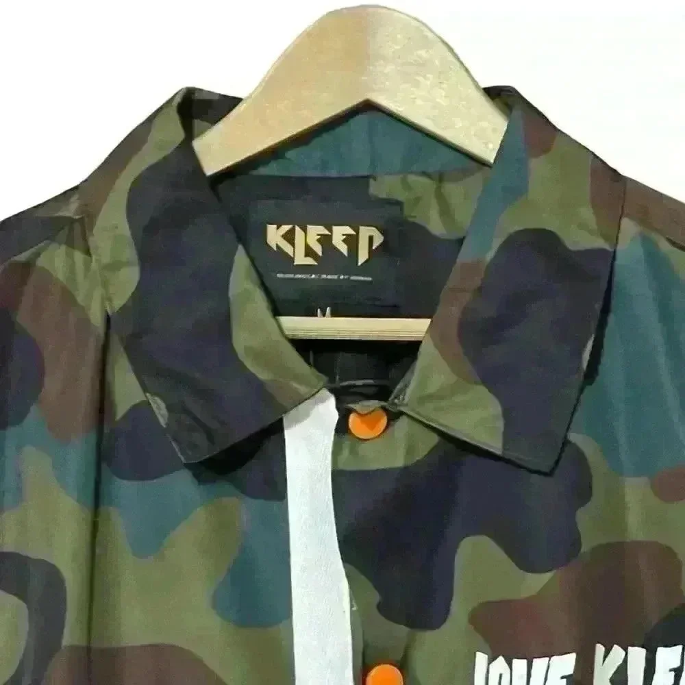 Kleep Camo Coach Jacket M Snap Front Logo Streetwear NWT